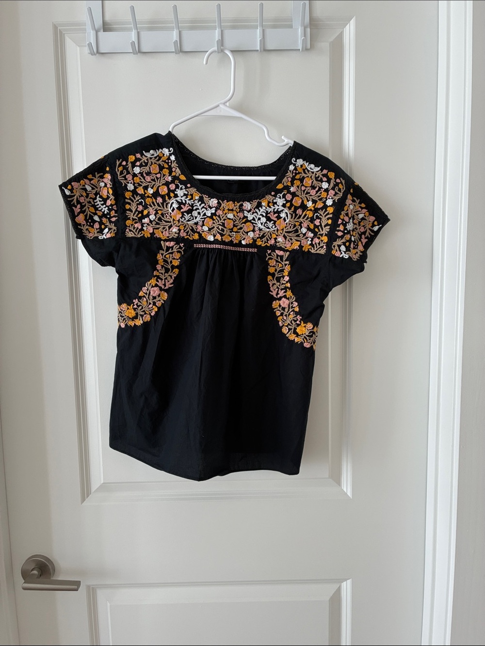 Madewell Black Embroidered Floral Peasant Blouse